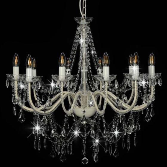 vidaXL Crystal Bead Chandelier, 12 E14 Bulbs, White, Suitable for Corridor